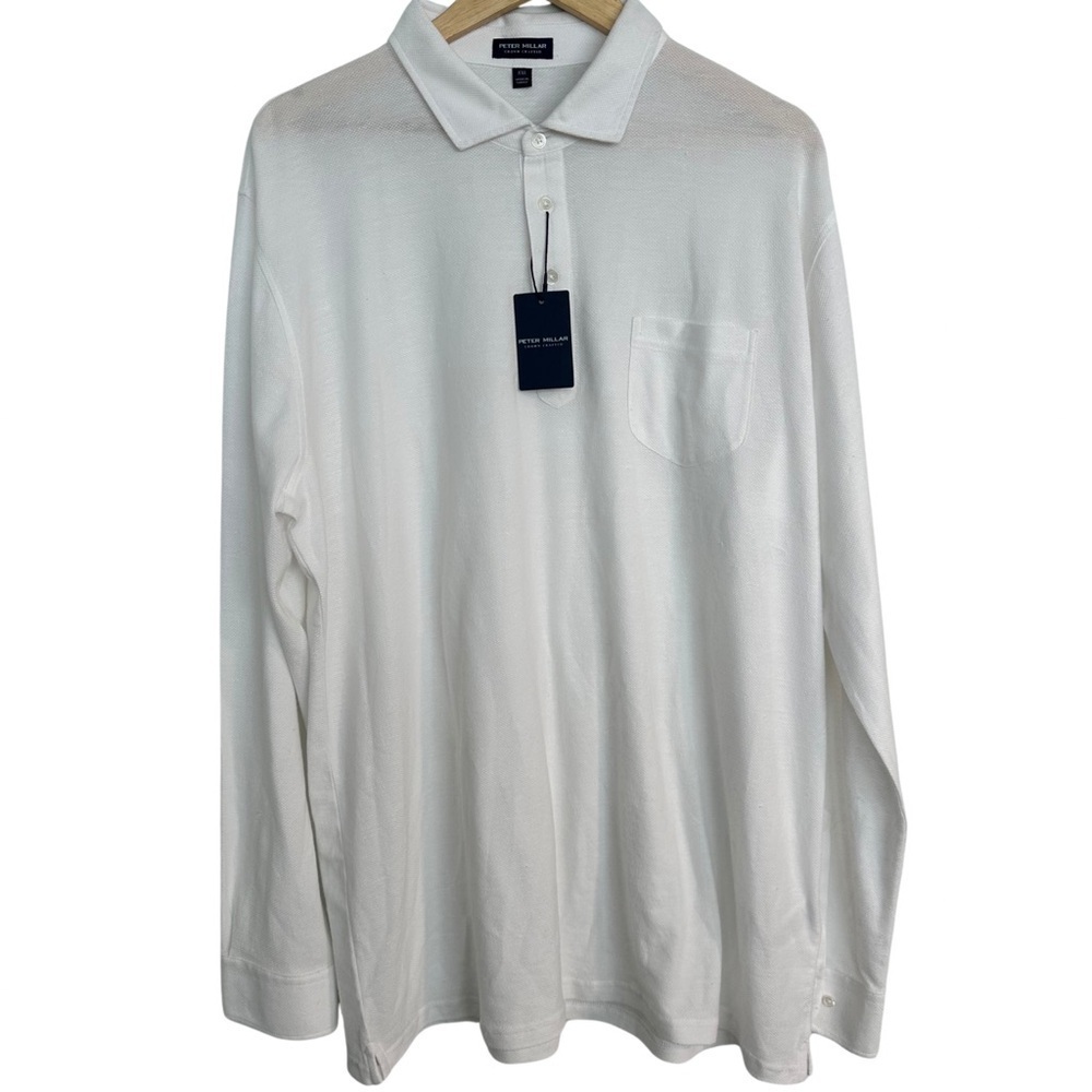 Peter Millar Crown Crafted Croxley Long Sleeve White Polo Shirt XXL Preppy NWT